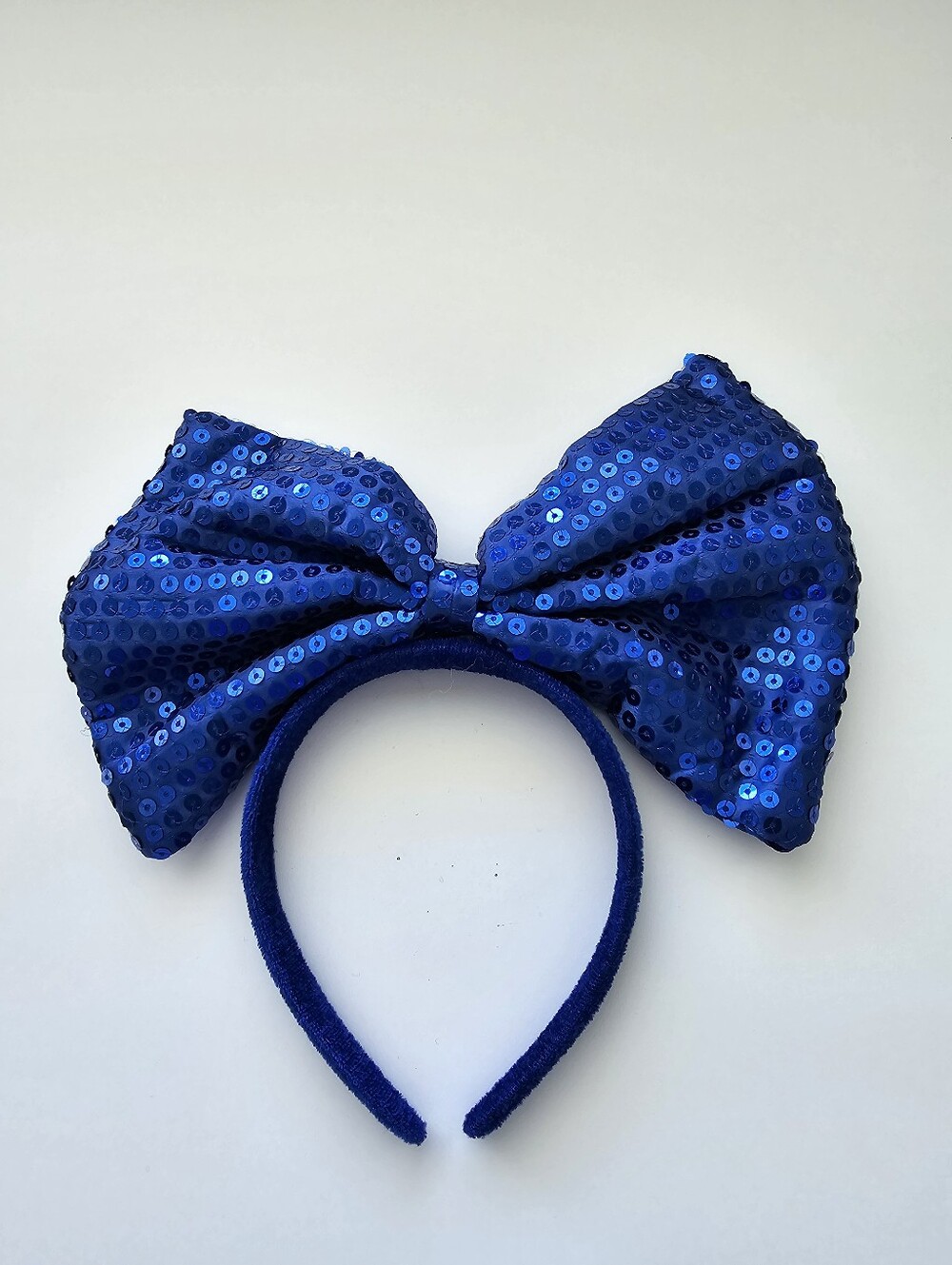 Oversized Royal Blue Sequin Big Bow Headband Velvet Base Costume Dance